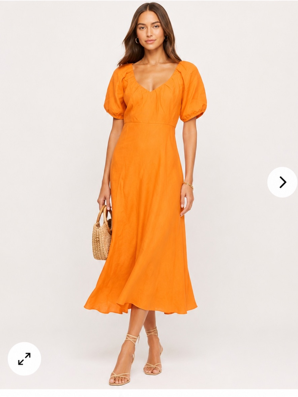 Banana Republic Orange Linen Blend Puff Sleeve Midi Dress Size 6